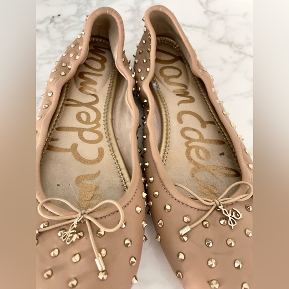 Sam Edelman Felicia Rockstud Ballet Flats Beige Studded Fanly Preppy - Picture 4 of 10